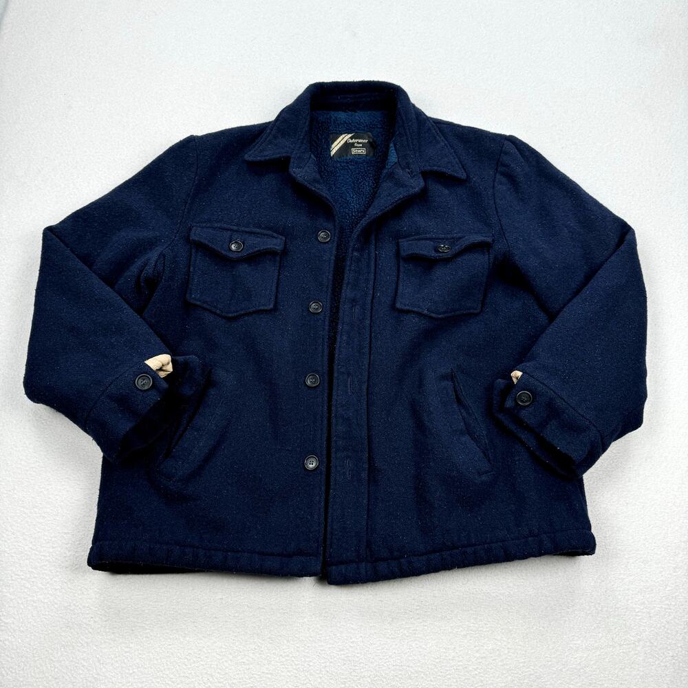Vintage Sears Jacket Size Large Tall Blue Sherpa Lined Button Up Outerwear 70s